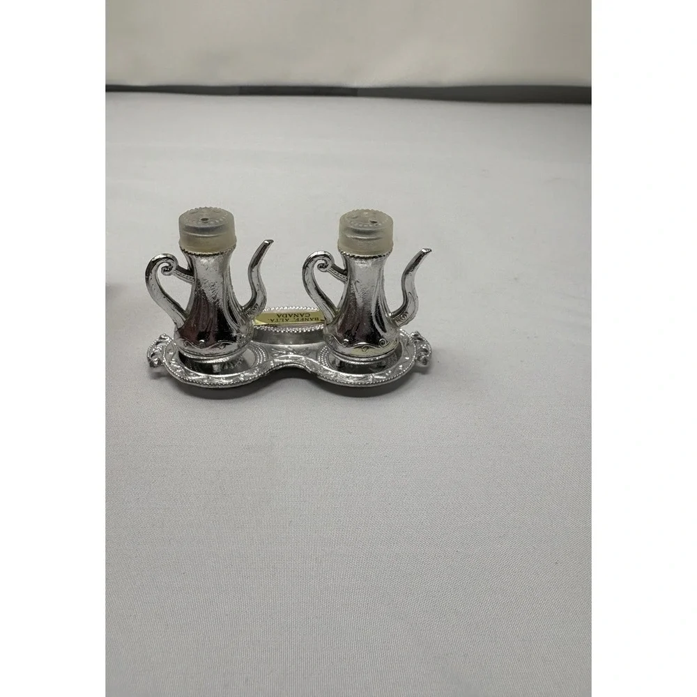 Vintage Silver Teapot Salt and Pepper Shakers with Tray Metal Canada MCM Travel